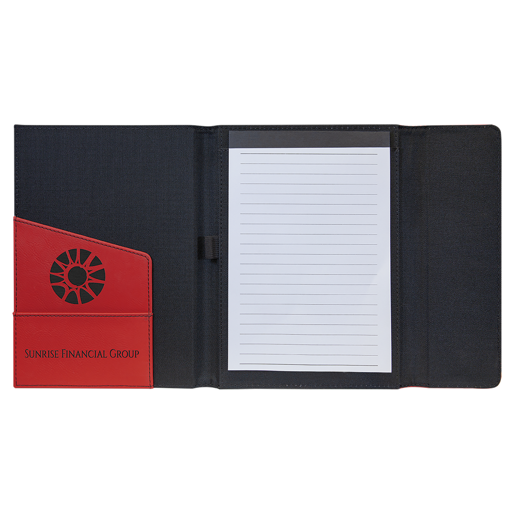 Black with Red/Black Leatherette Canvas Portfolio with Notepad