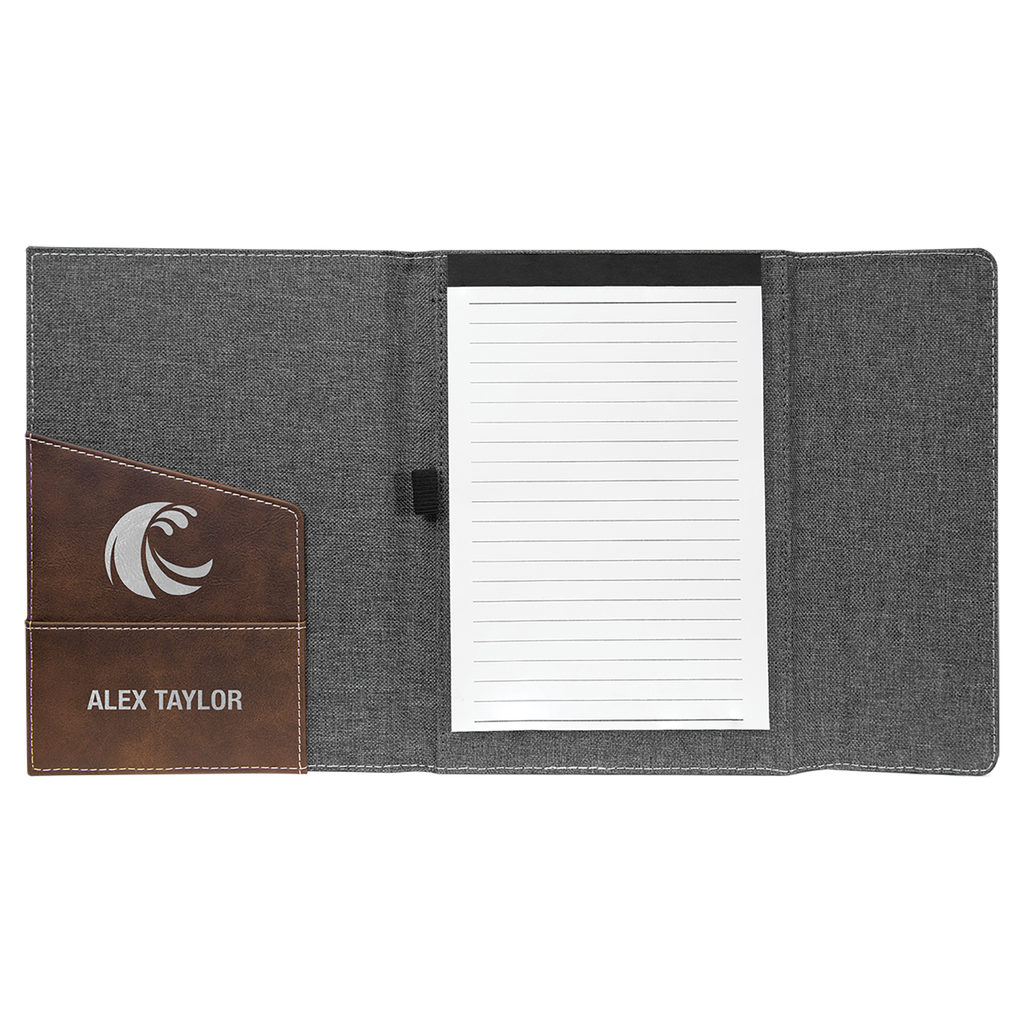 Gray with Rustic/Silver Leatherette Canvas Portfolio with Notepad