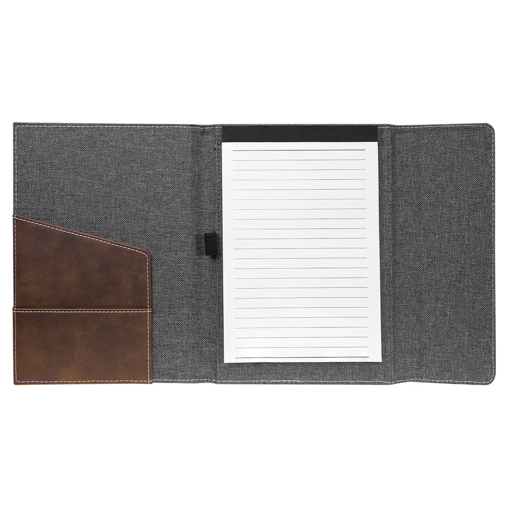Gray with Rustic/Silver Leatherette Canvas Portfolio with Notepad