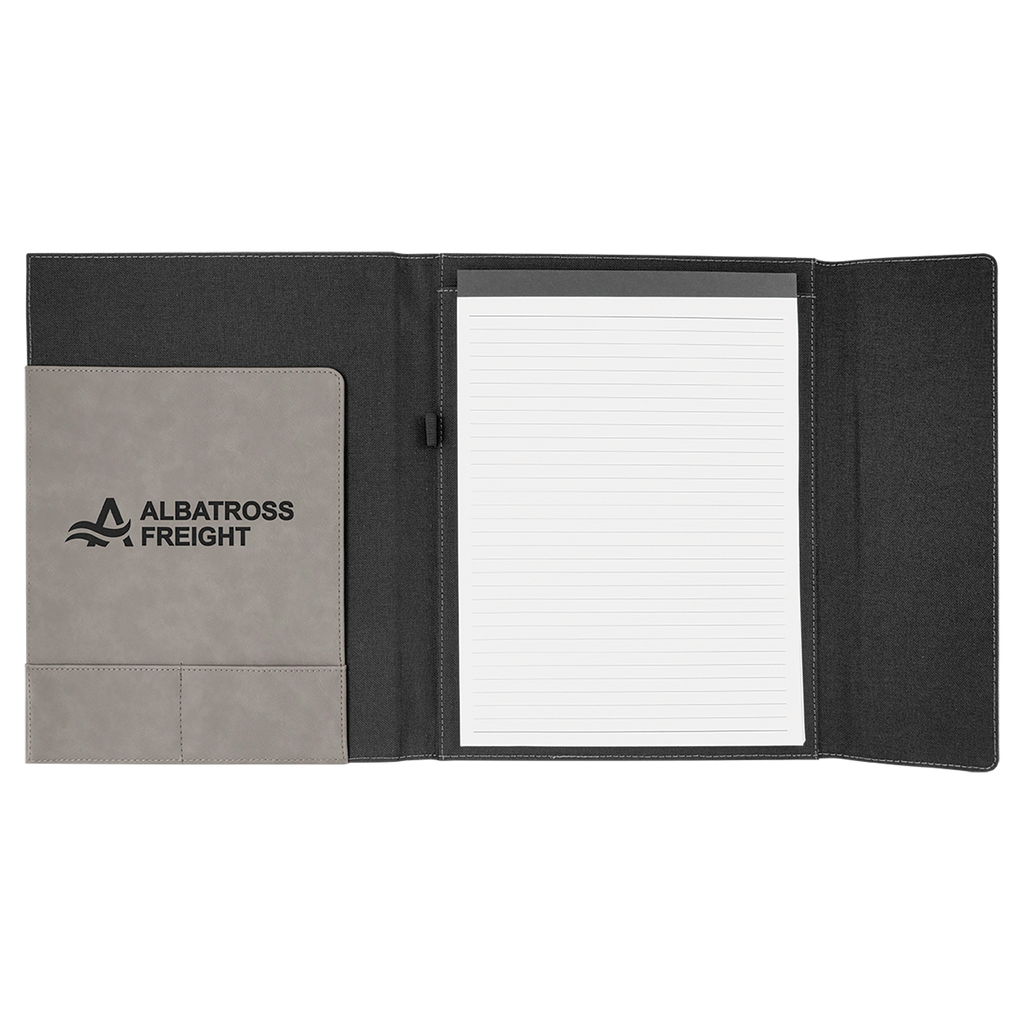 Black with Gray/Black Leatherette Canvas Portfolio with Notepad