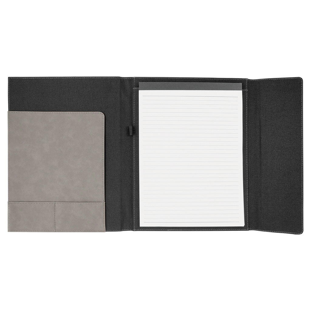 Black with Gray/Black Leatherette Canvas Portfolio with Notepad