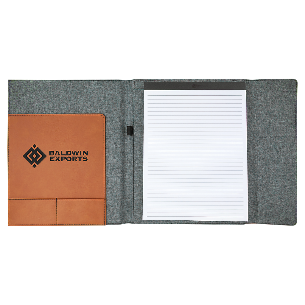 Gray with Rawhide/Black Leatherette Canvas Portfolio with Notepad
