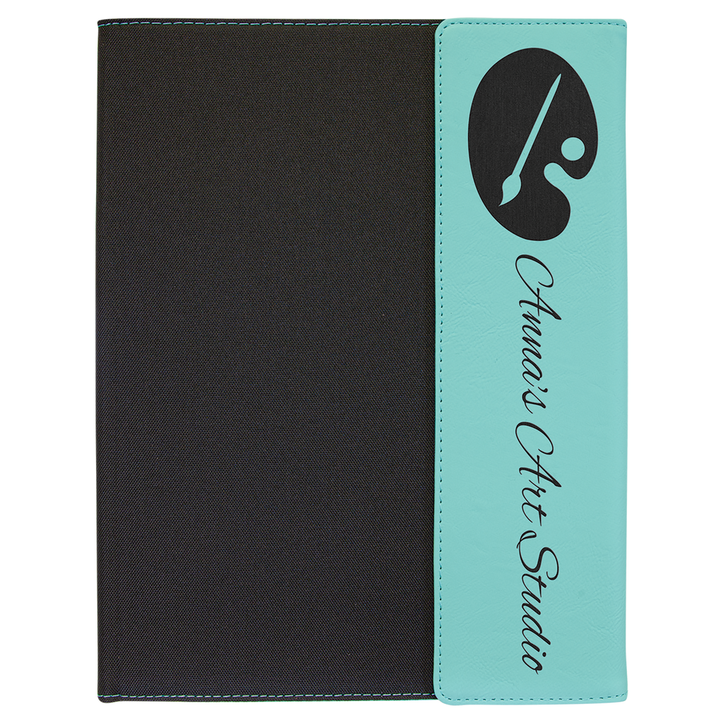Black with Teal/Black Leatherette Canvas Portfolio with Notepad