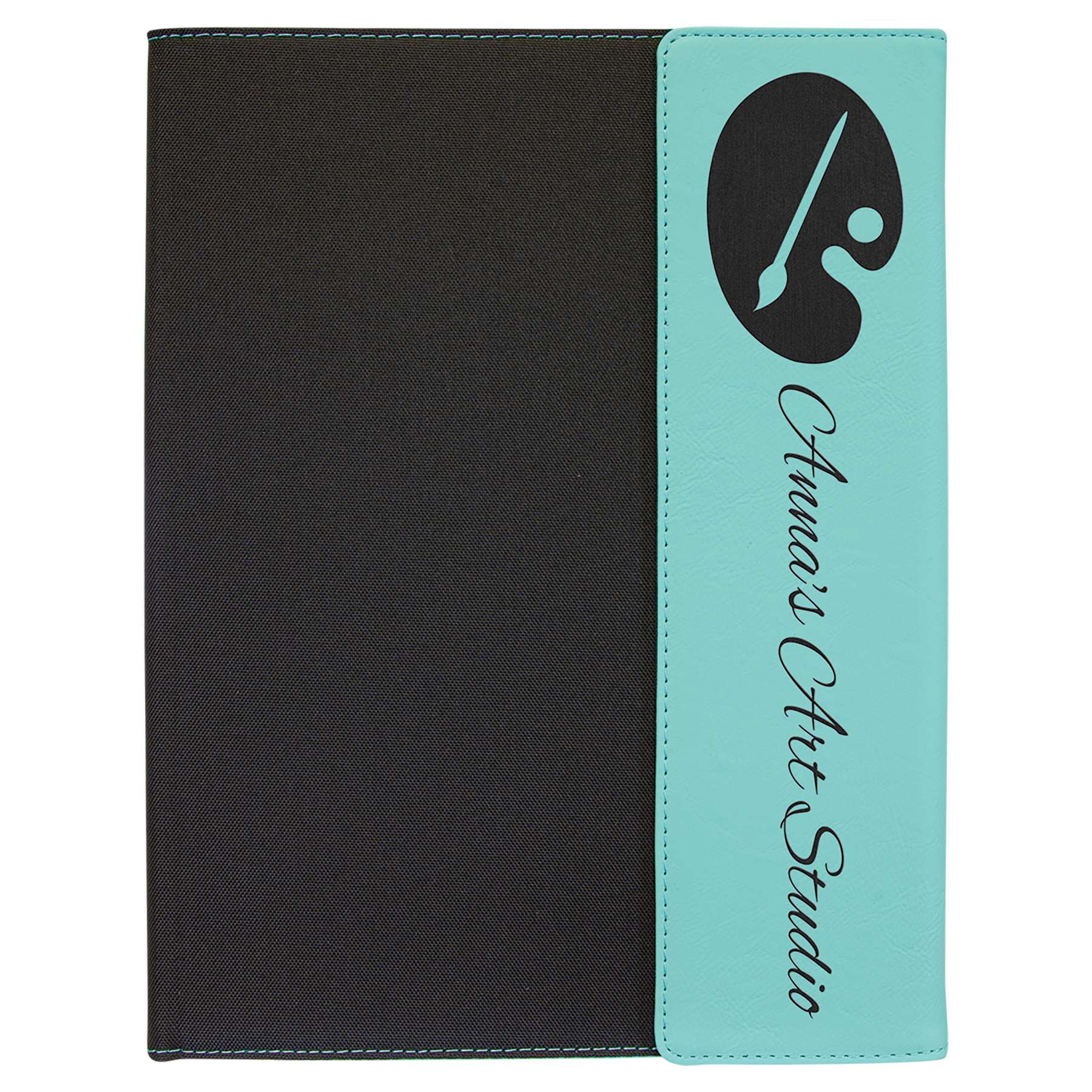 Black with Teal/Black Leatherette Canvas Portfolio with Notepad