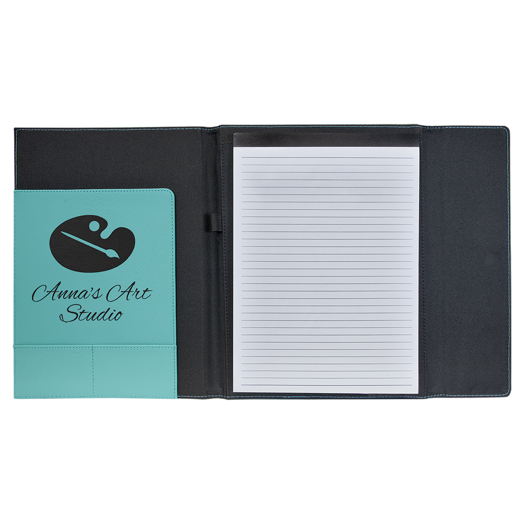 Black with Teal/Black Leatherette Canvas Portfolio with Notepad