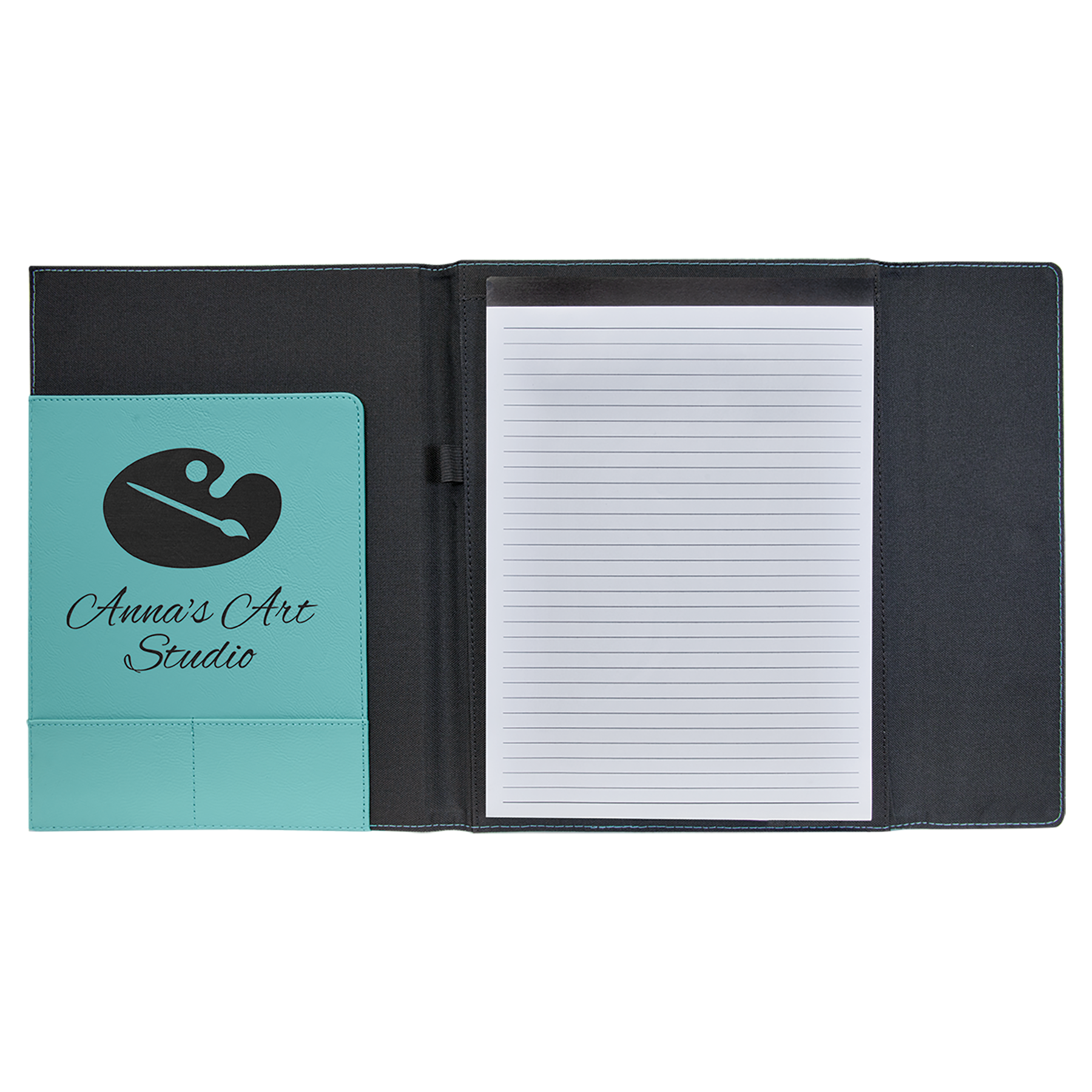 Black with Teal/Black Leatherette Canvas Portfolio with Notepad