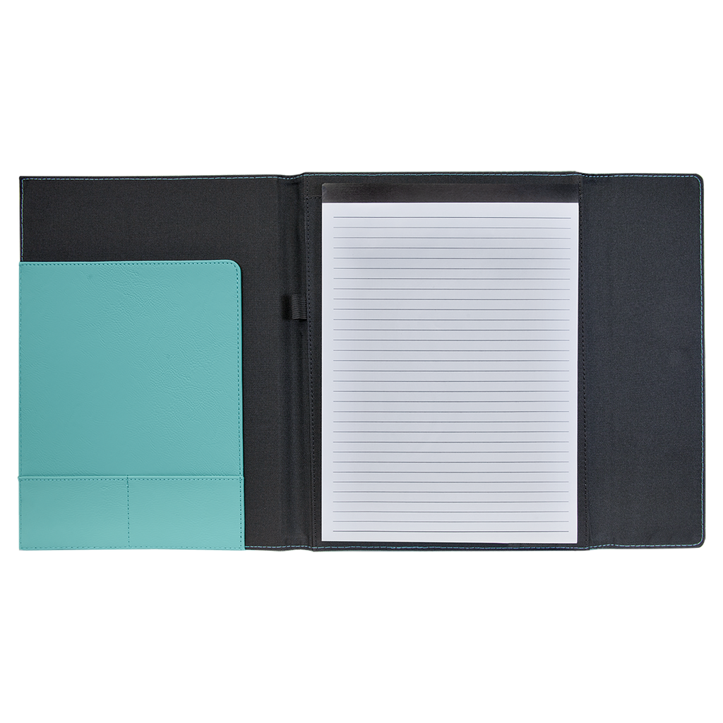 Black with Teal/Black Leatherette Canvas Portfolio with Notepad