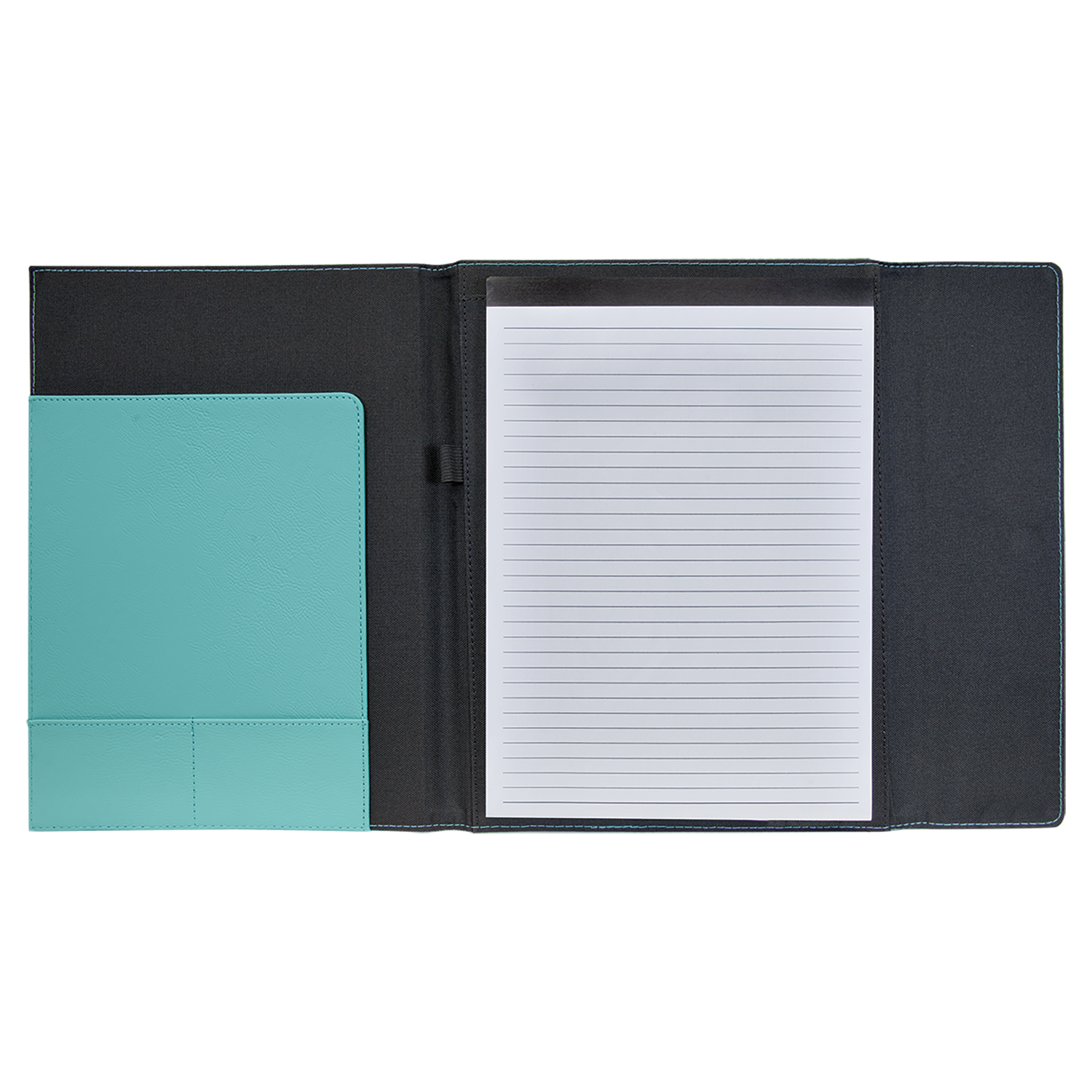 Black with Teal/Black Leatherette Canvas Portfolio with Notepad