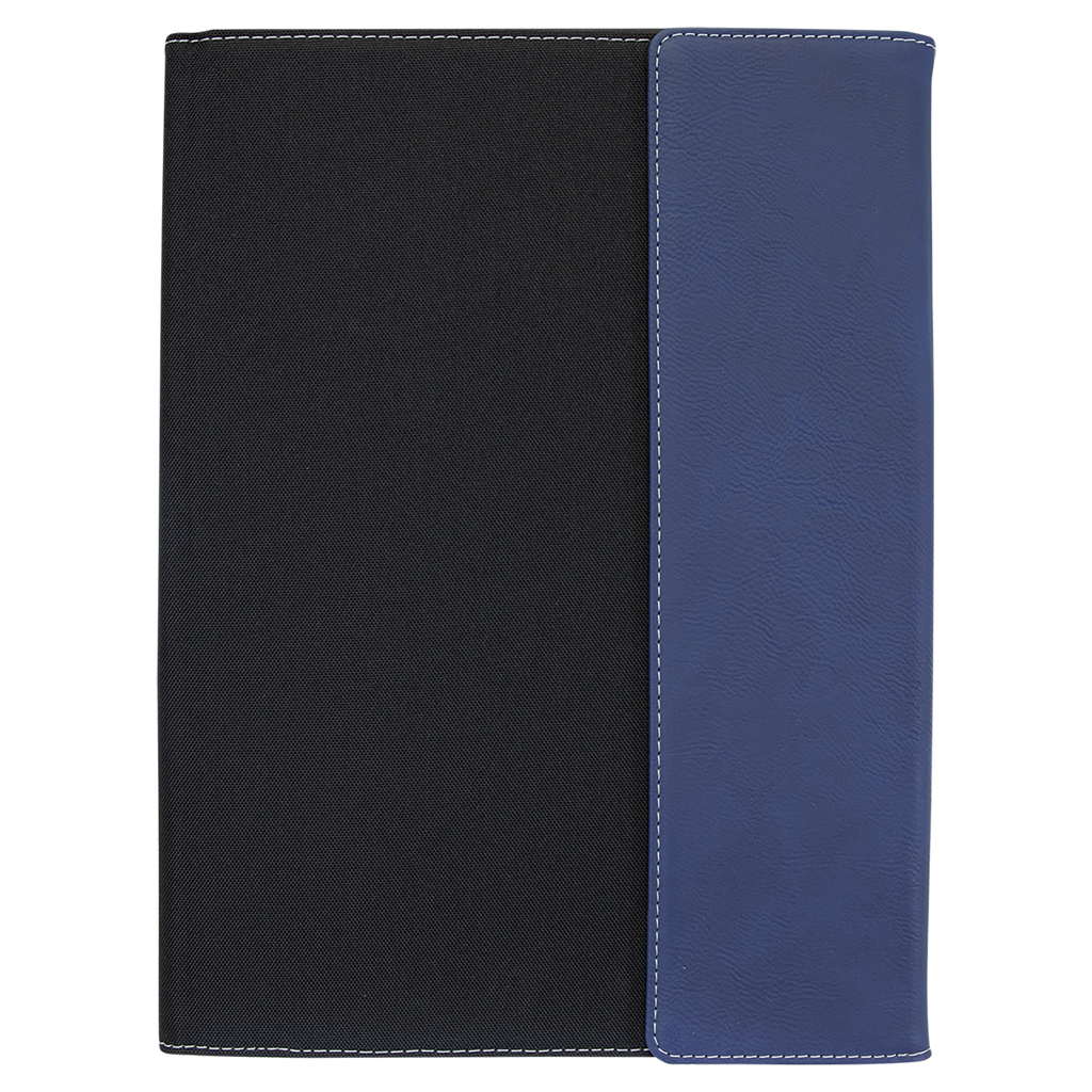 Black with Blue/Silver Leatherette Canvas Portfolio with Notepad blank-preview