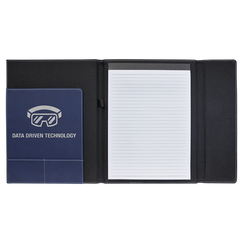 Black with Blue/Silver Leatherette Canvas Portfolio with Notepad