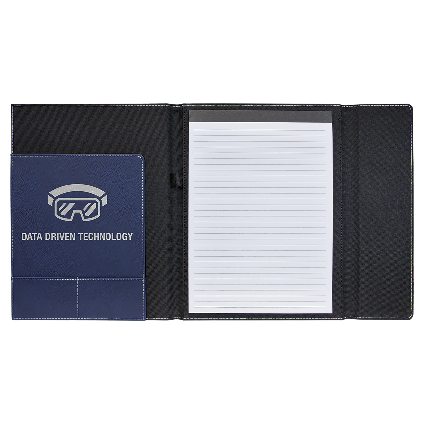 Black with Blue/Silver Leatherette Canvas Portfolio with Notepad