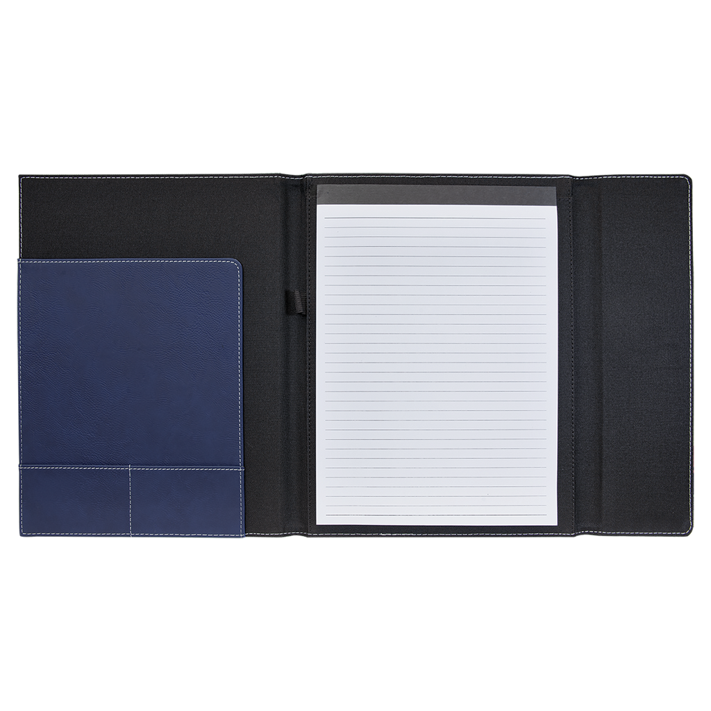 Black with Blue/Silver Leatherette Canvas Portfolio with Notepad