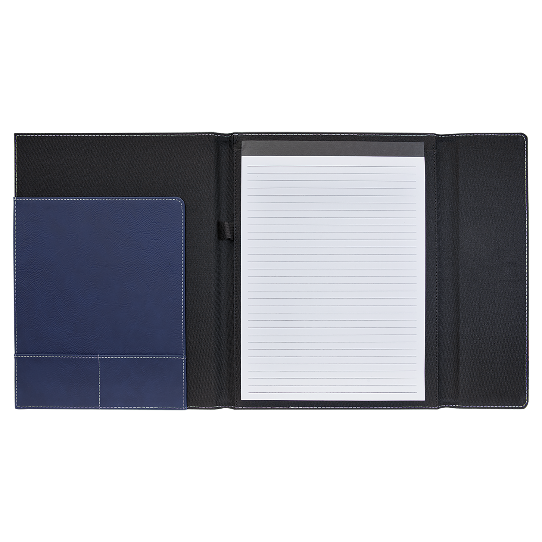 Black with Blue/Silver Leatherette Canvas Portfolio with Notepad