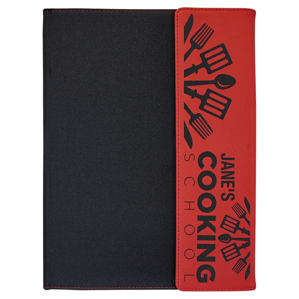 Black with Red/Black Leatherette Canvas Portfolio with Notepad