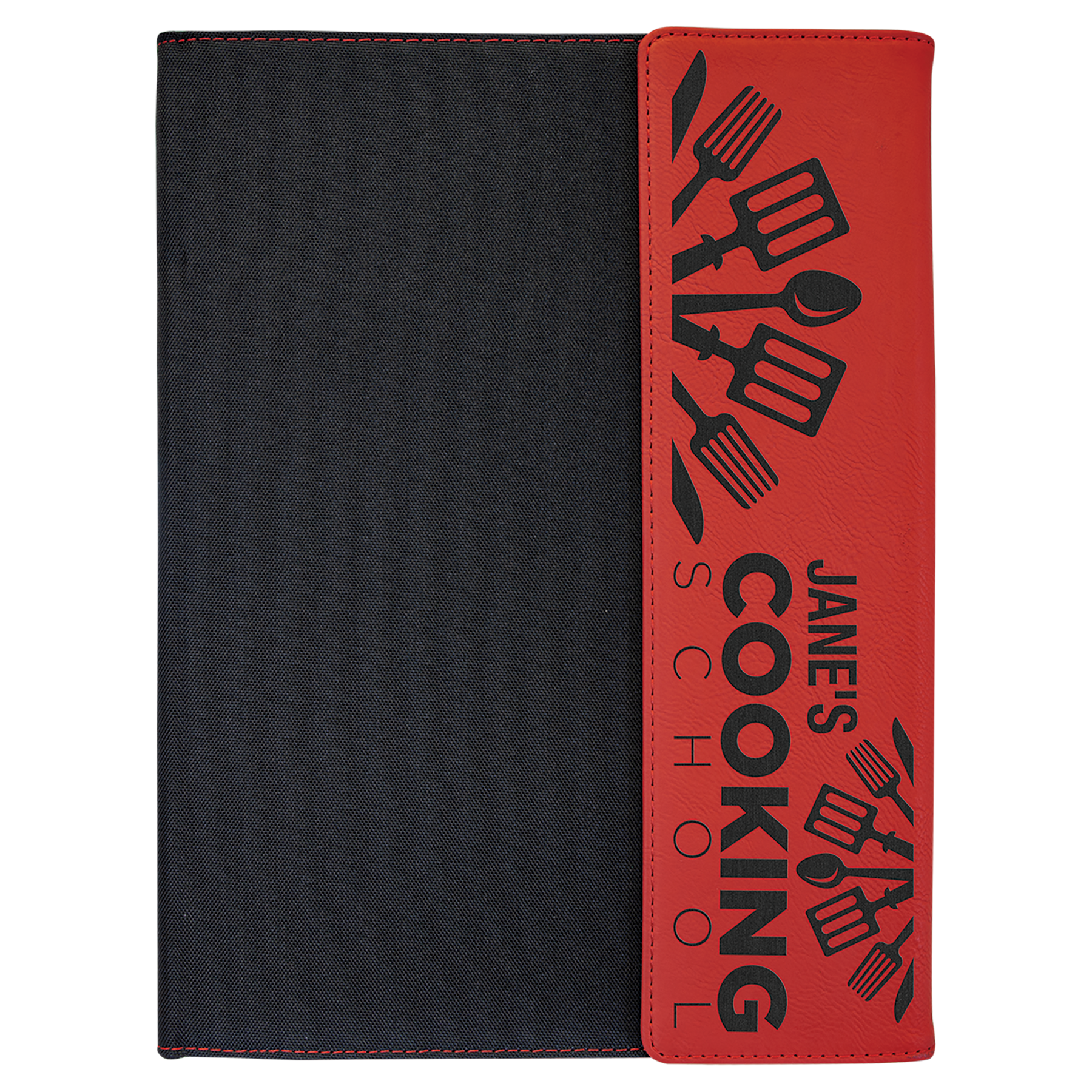 Black with Red/Black Leatherette Canvas Portfolio with Notepad