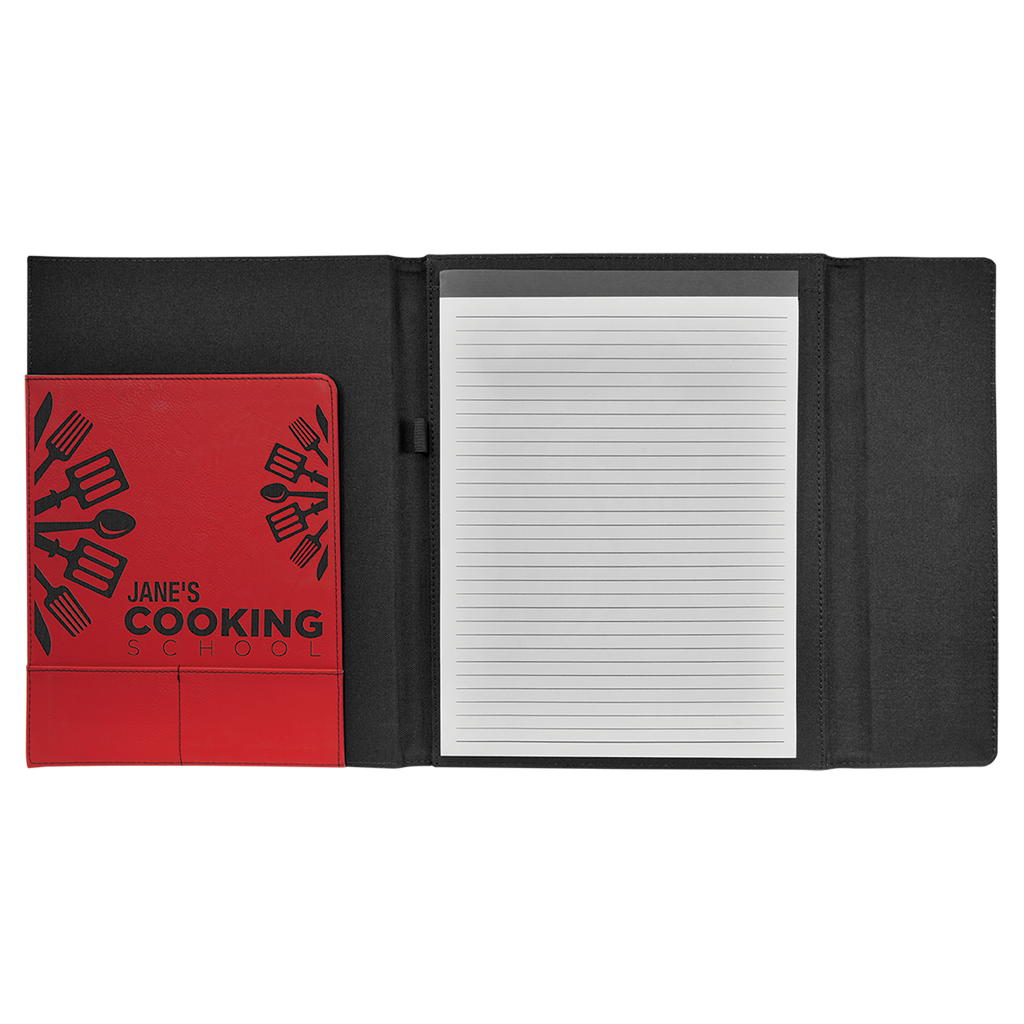 Black with Red/Black Leatherette Canvas Portfolio with Notepad
