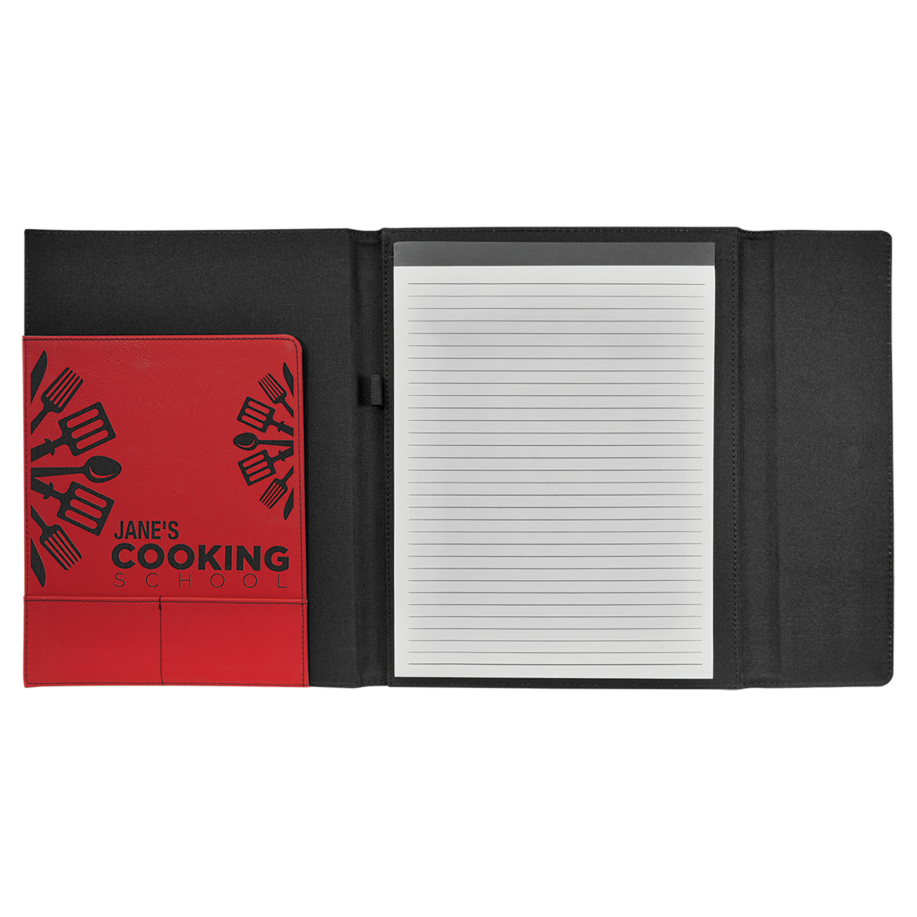 Black with Red/Black Leatherette Canvas Portfolio with Notepad