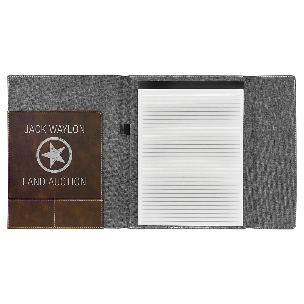 Gray with Rustic/Silver Leatherette Canvas Portfolio with Notepad