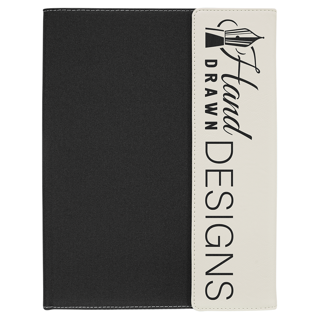 Black with White/Black Leatherette Canvas Portfolio with Notepad