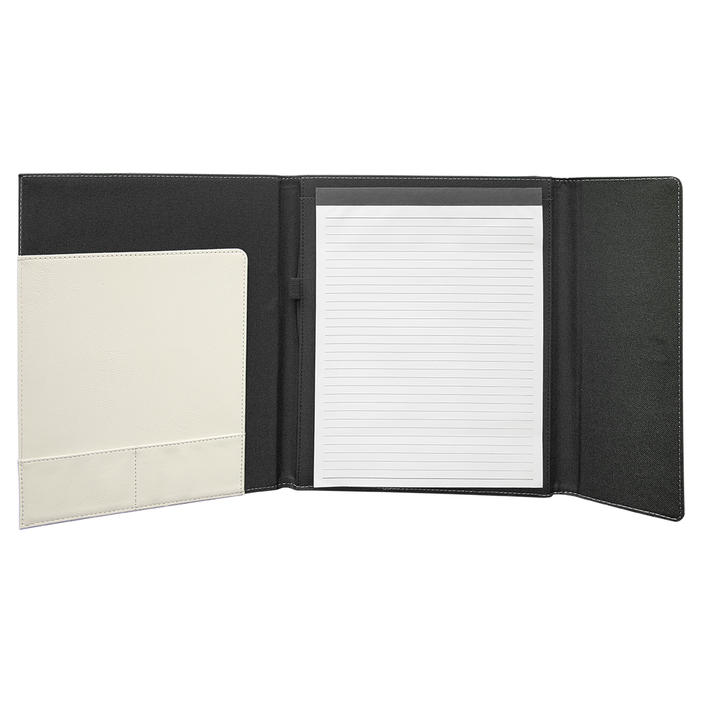 Black with White/Black Leatherette Canvas Portfolio with Notepad