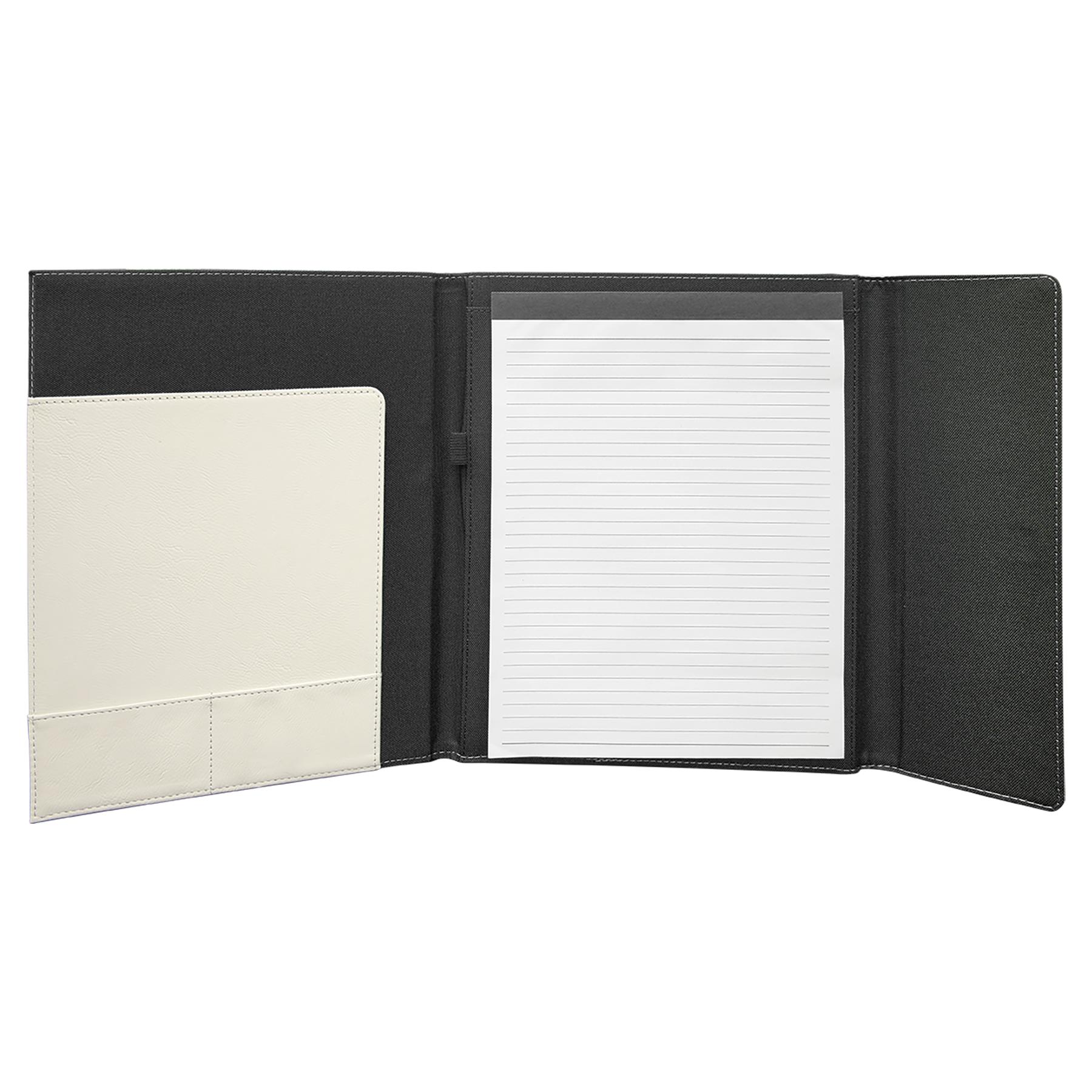 Black with White/Black Leatherette Canvas Portfolio with Notepad