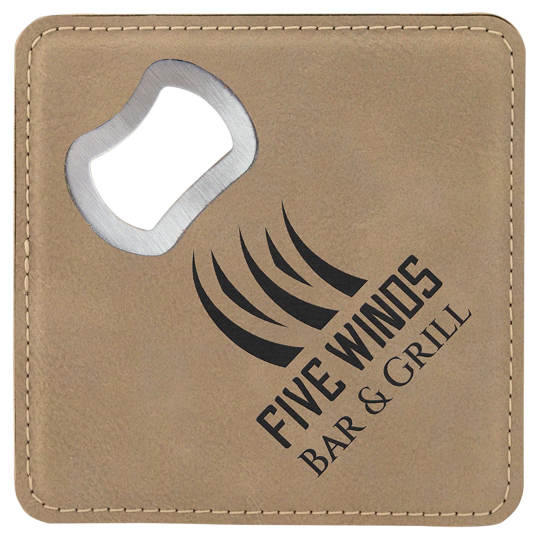 Light Brown Leatherette Coaster with Bottle Opener