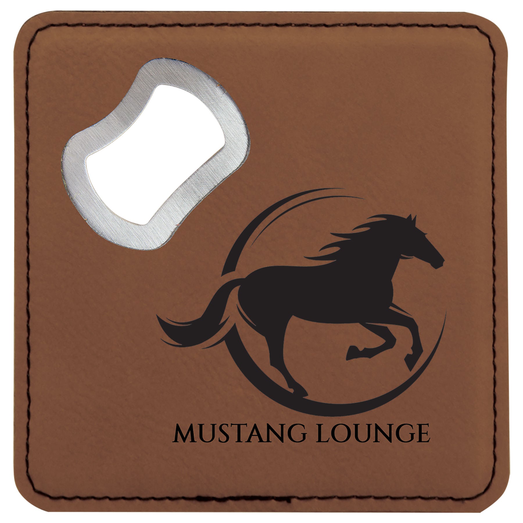 Dark Brown Leatherette Coaster with Bottle Opener