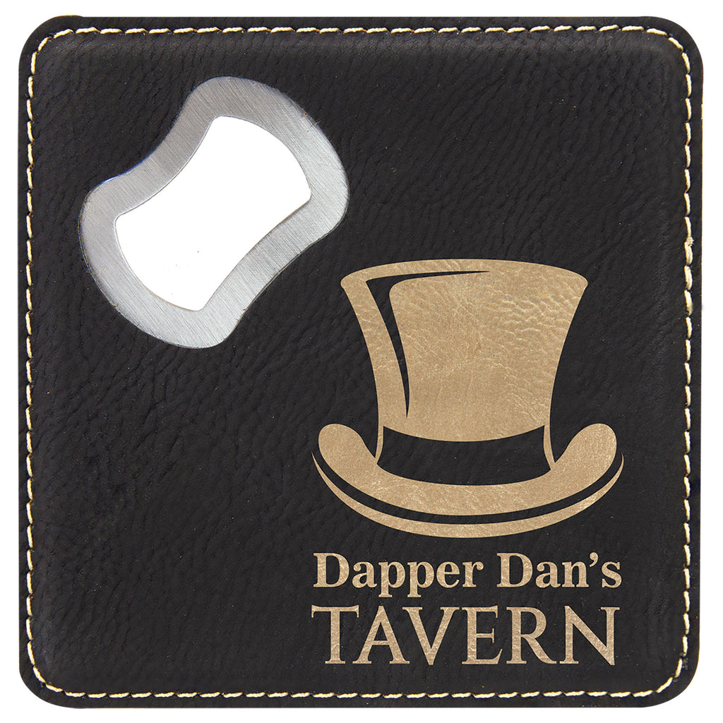 Black/Gold Leatherette Coaster with Bottle Opener