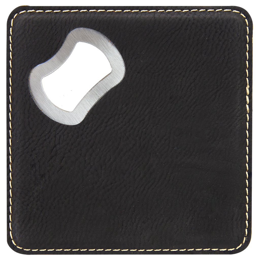 Black/Gold Leatherette Coaster with Bottle Opener blank-preview