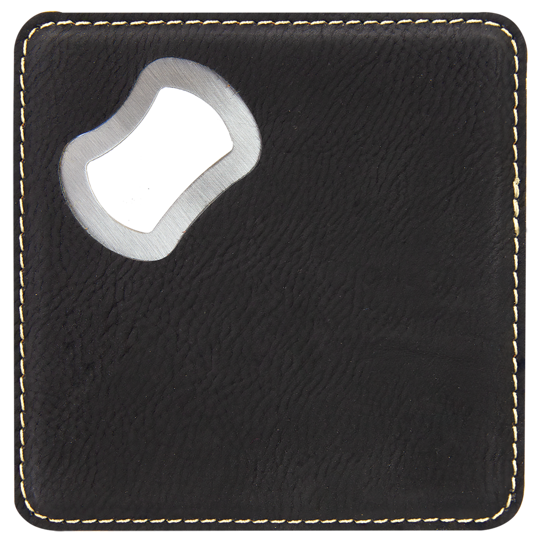 Leatherette Bottle Opener Coaster – Black (Gold) preview