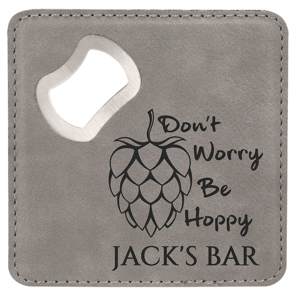 Gray Leatherette Coaster with Bottle Opener