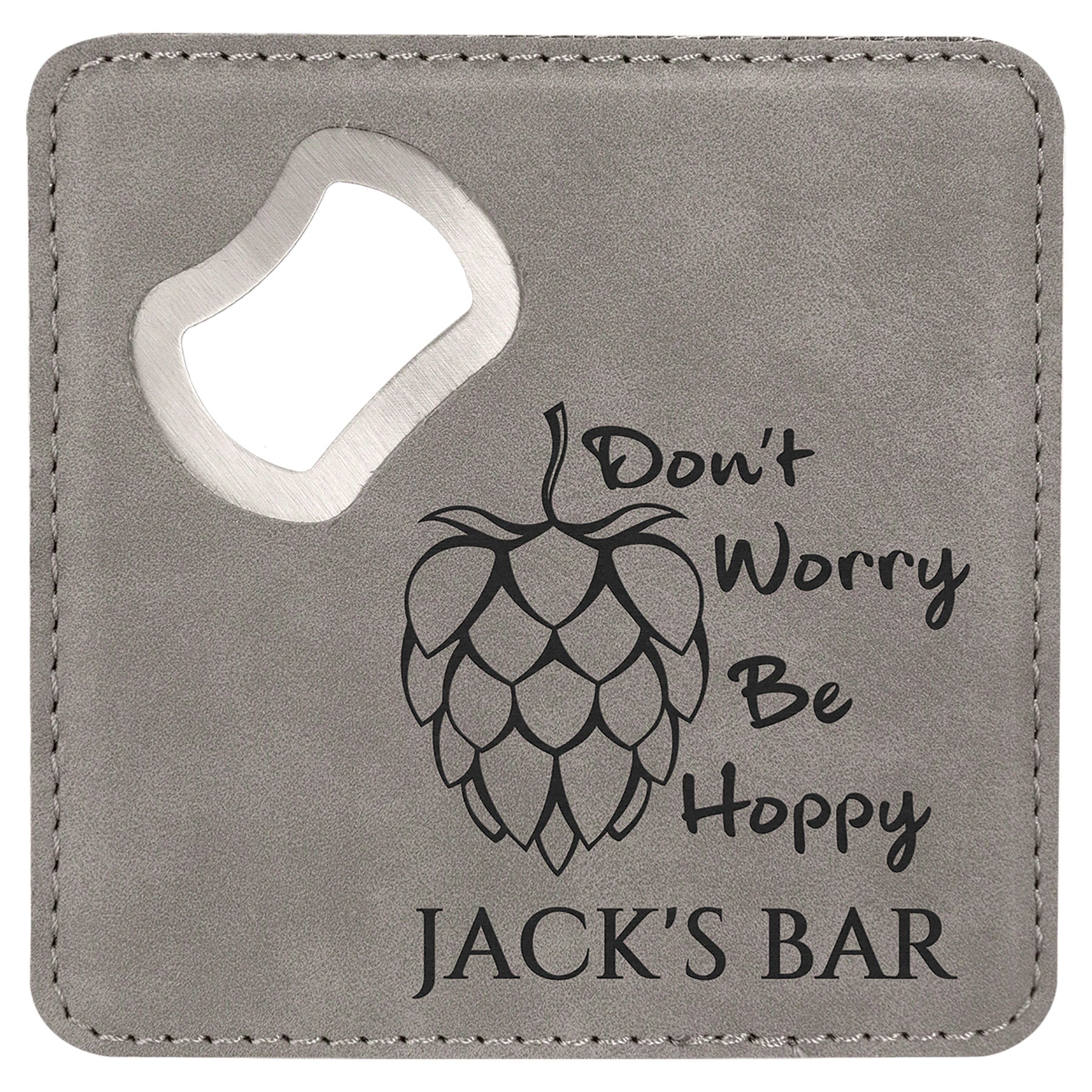 Gray Leatherette Coaster with Bottle Opener