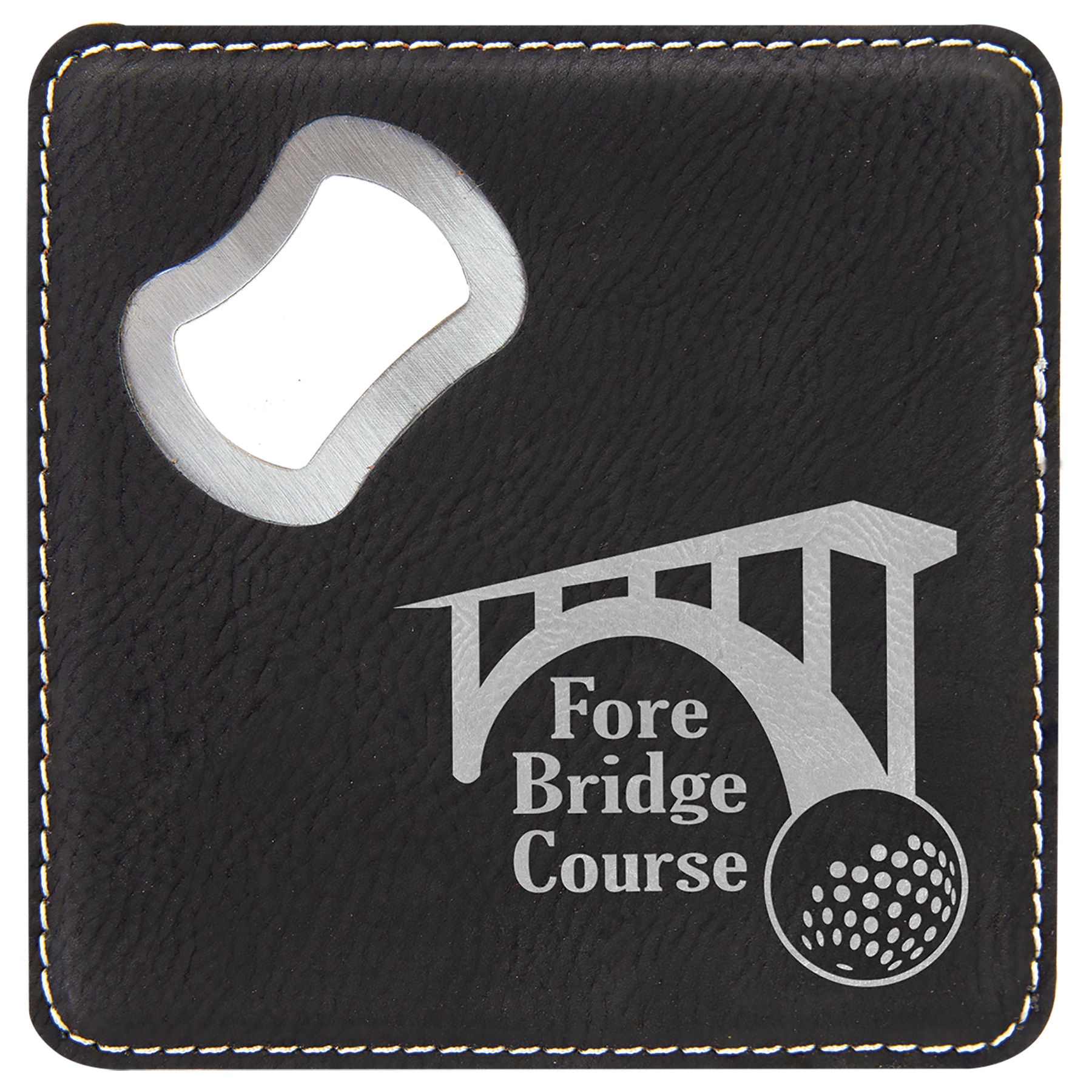 Black/Silver Leatherette Coaster with Bottle Opener