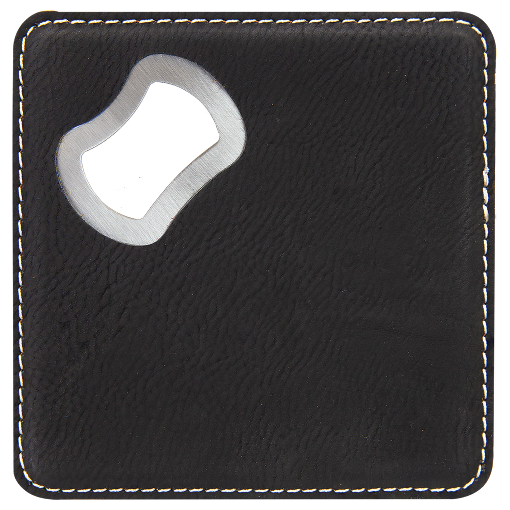 Black/Silver Leatherette Coaster with Bottle Opener blank-preview