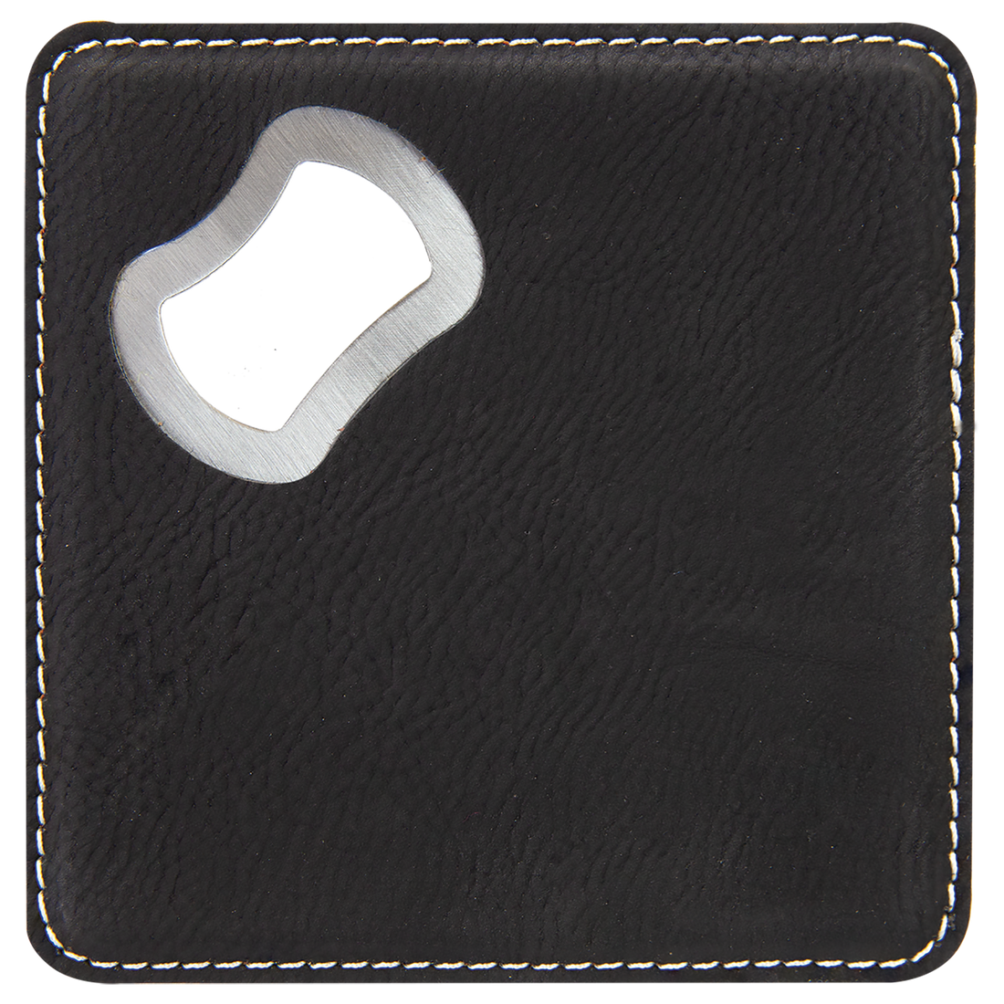 Leatherette Bottle Opener Coaster – Black (Silver) preview