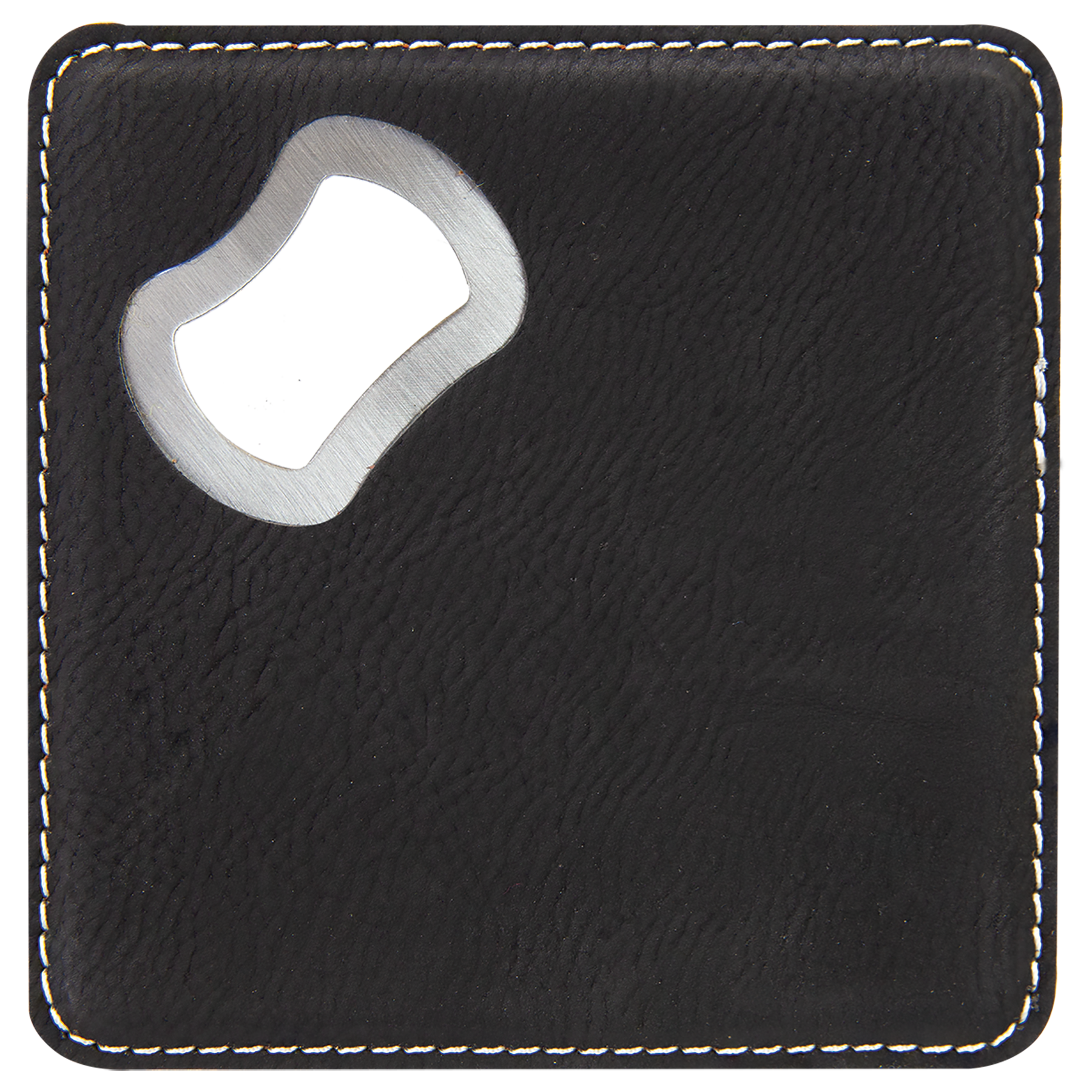 Black/Silver Leatherette Coaster with Bottle Opener blank-preview