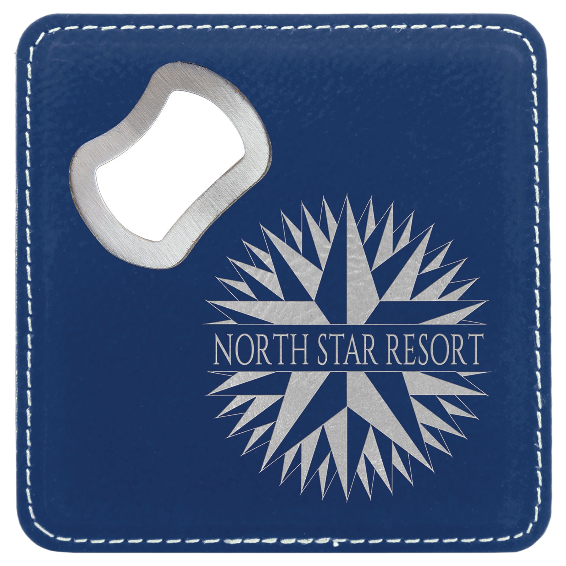 Blue/Silver Leatherette Coaster with Bottle Opener