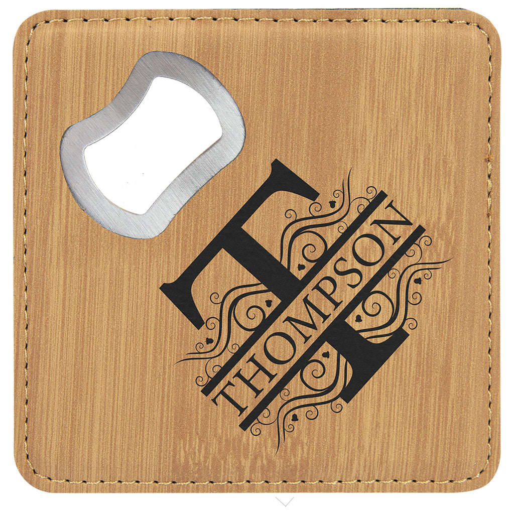 Bamboo Leatherette Coaster with Bottle Opener