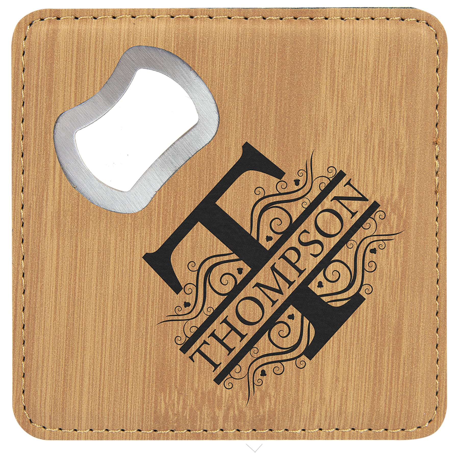 Bamboo Leatherette Coaster with Bottle Opener