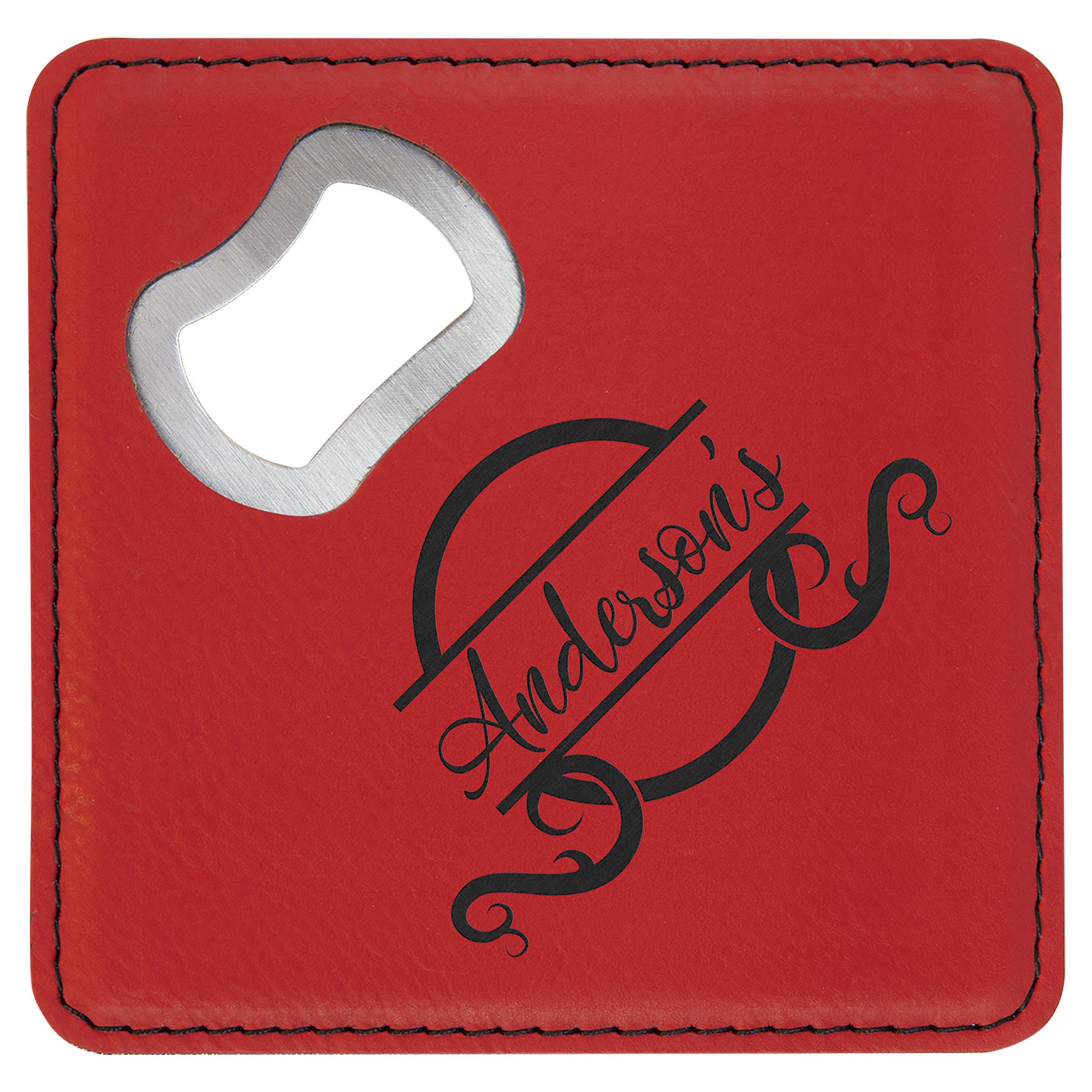 Red Leatherette Coaster with Bottle Opener
