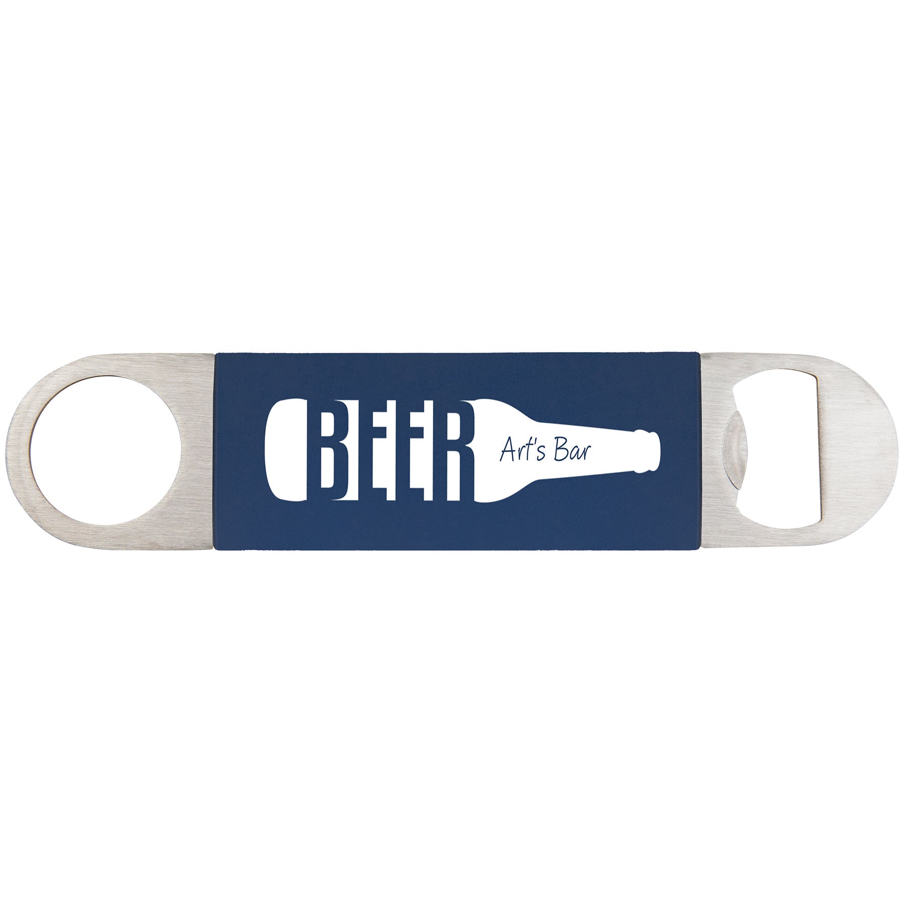 Navy Blue/White Bottle Opener with Silicone Grip