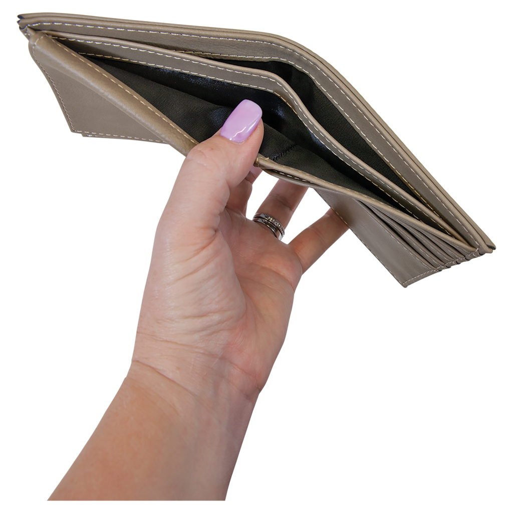 Light Brown Leatherette Bifold Wallet with Flip ID