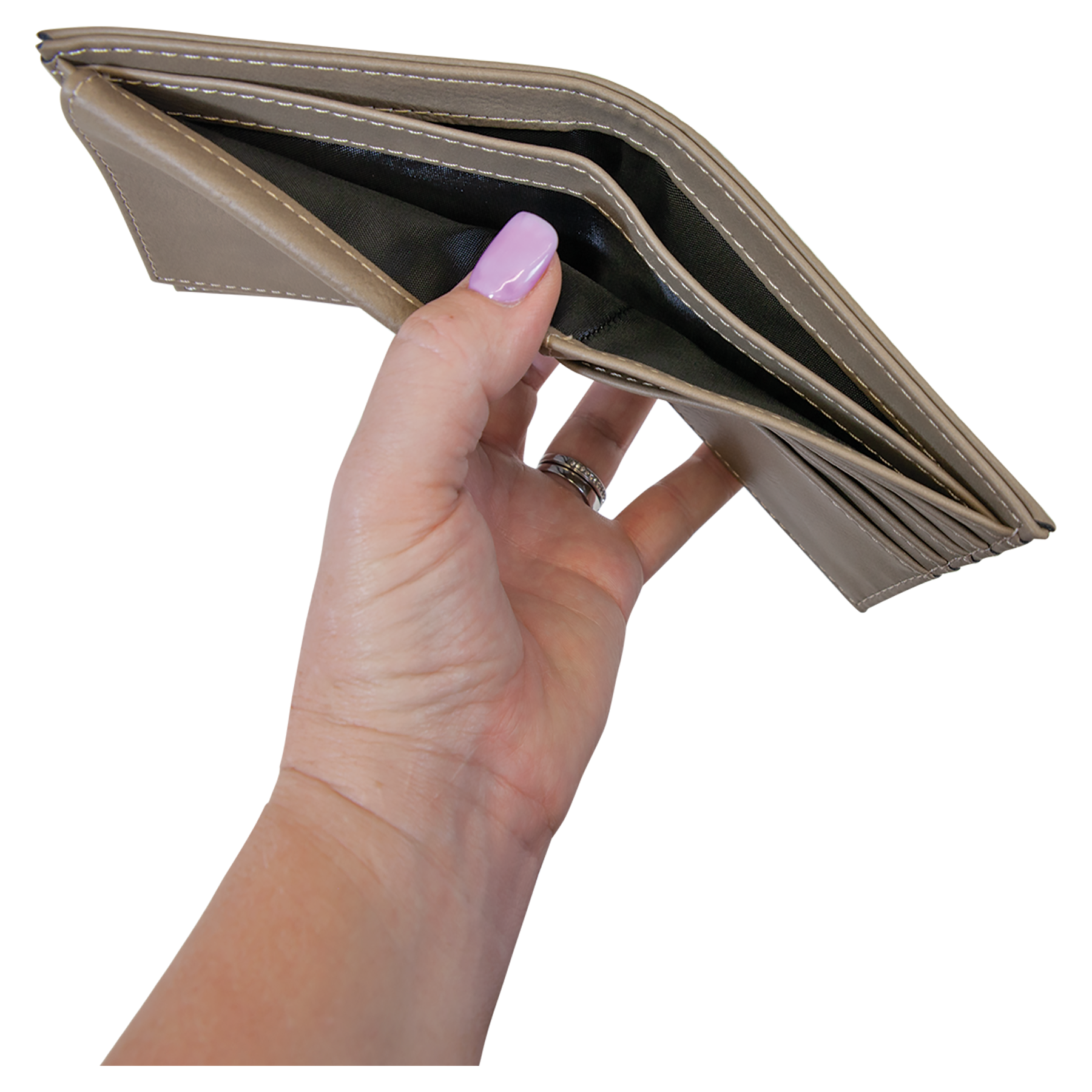 Light Brown Leatherette Bifold Wallet with Flip ID