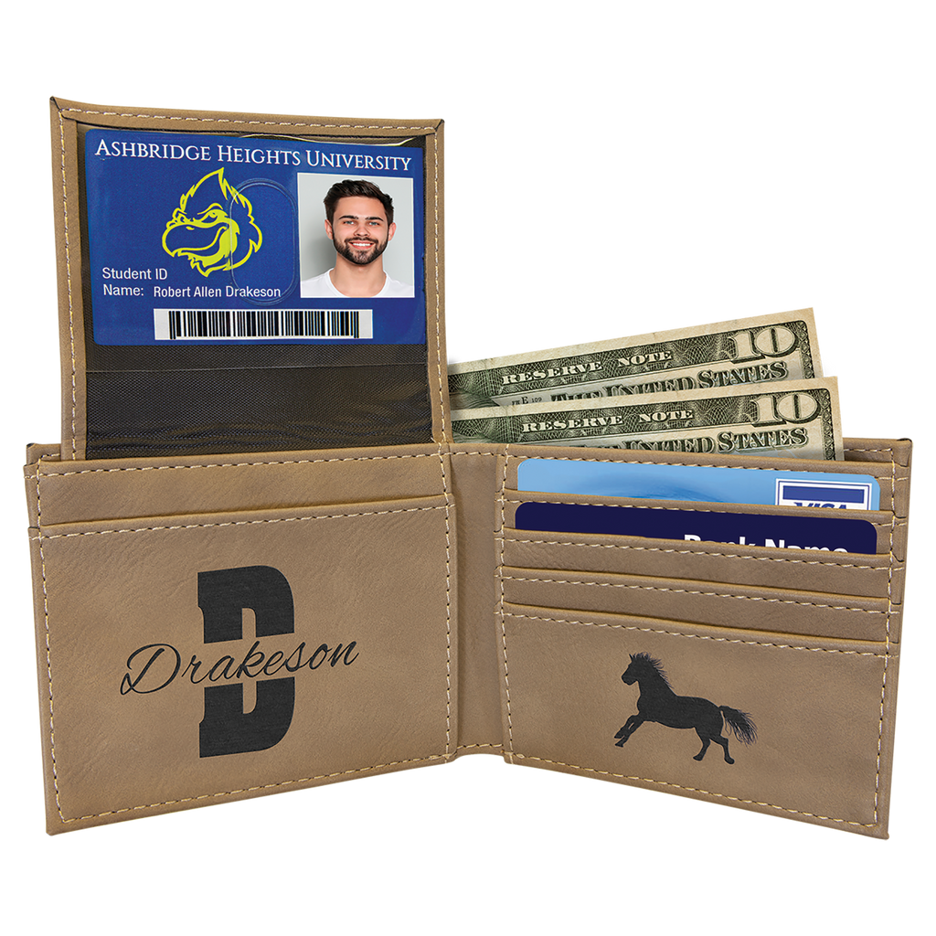Light Brown Leatherette Bifold Wallet with Flip ID