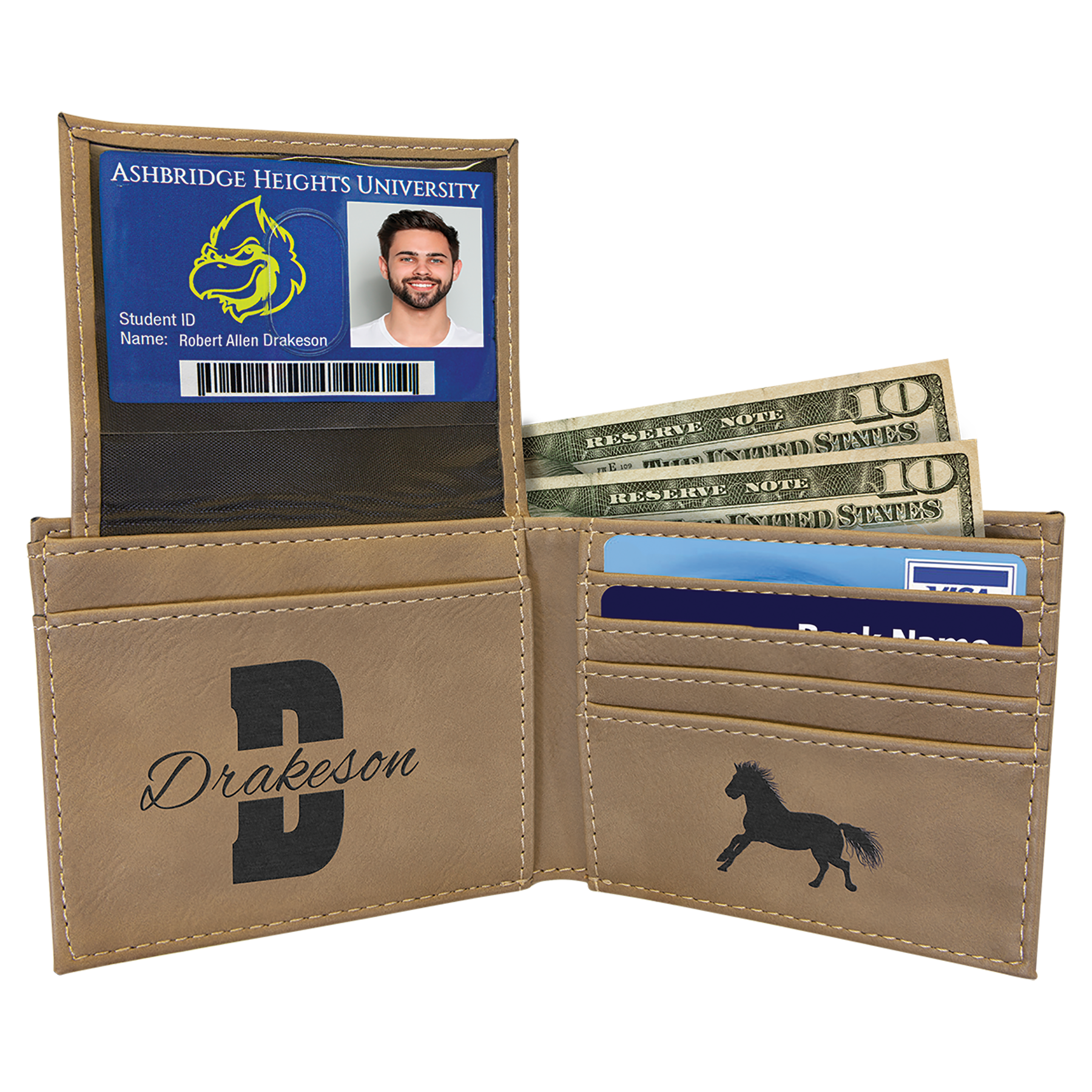 Light Brown Leatherette Bifold Wallet with Flip ID