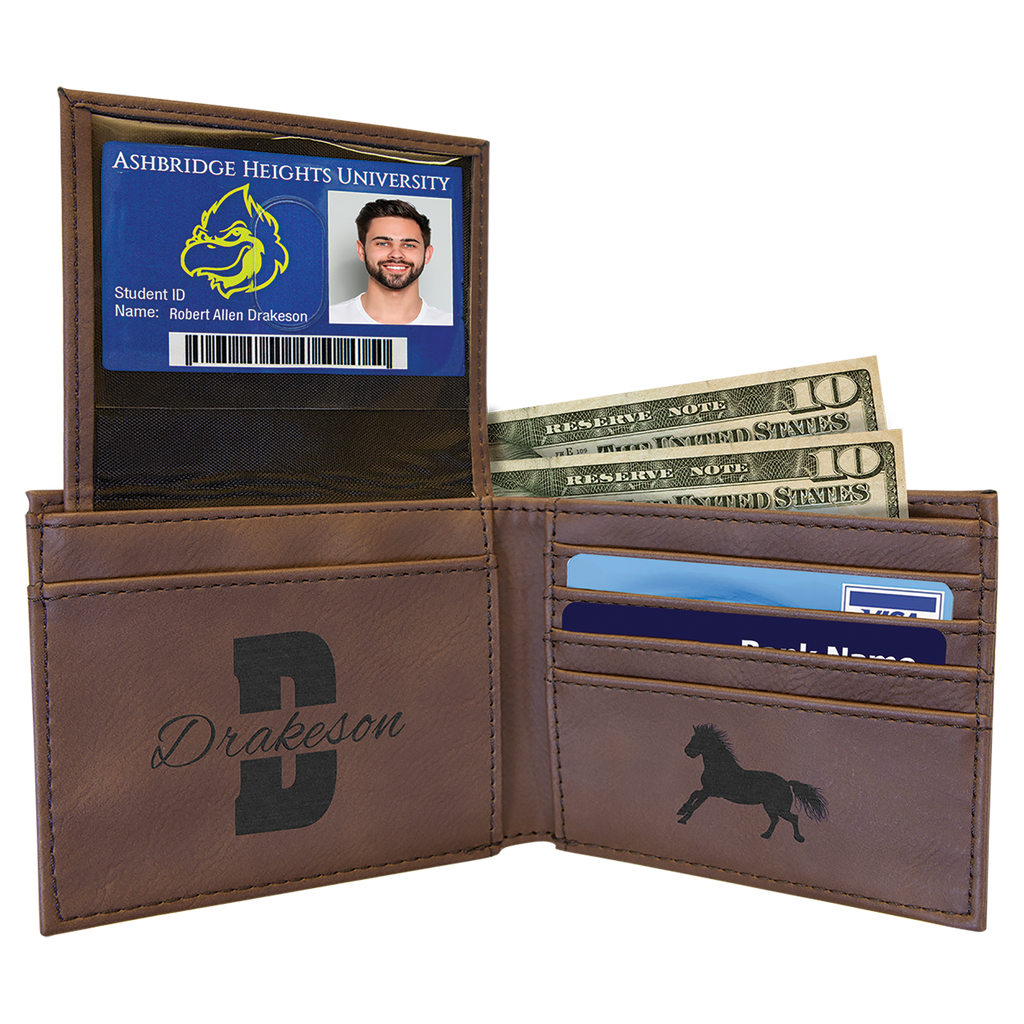 Dark Brown Leatherette Bifold Wallet with Flip ID