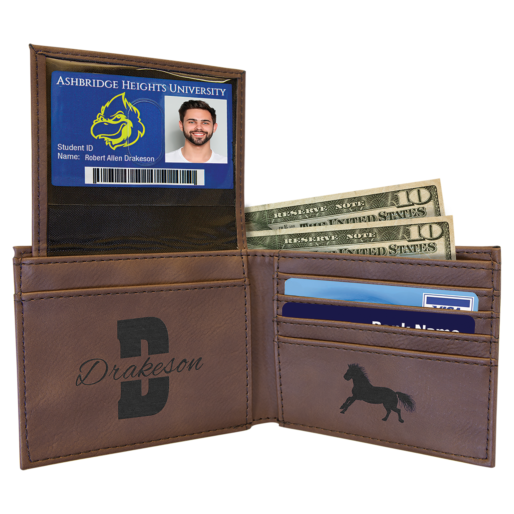 Dark Brown Leatherette Bifold Wallet with Flip ID