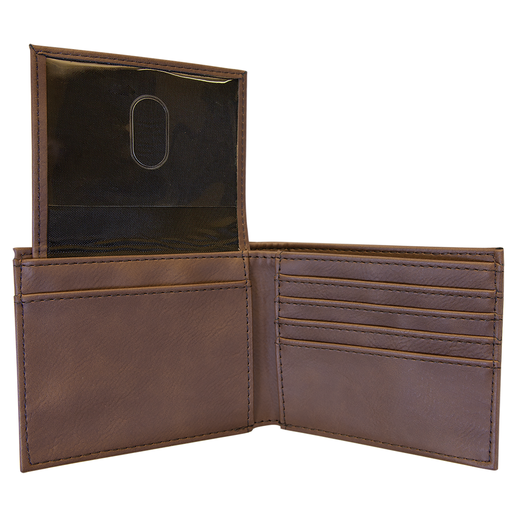 Dark Brown Leatherette Bifold Wallet with Flip ID