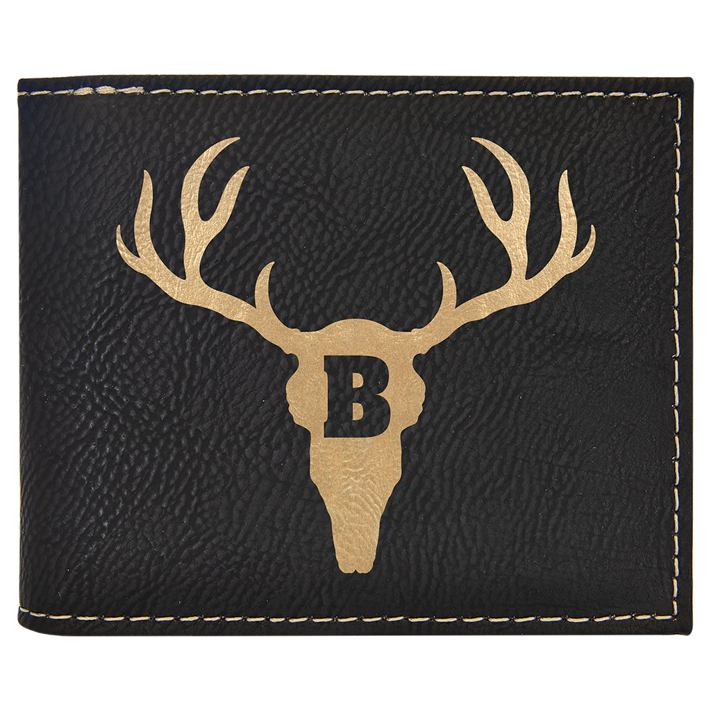 Black/Gold Leatherette Bifold Wallet with Flip ID