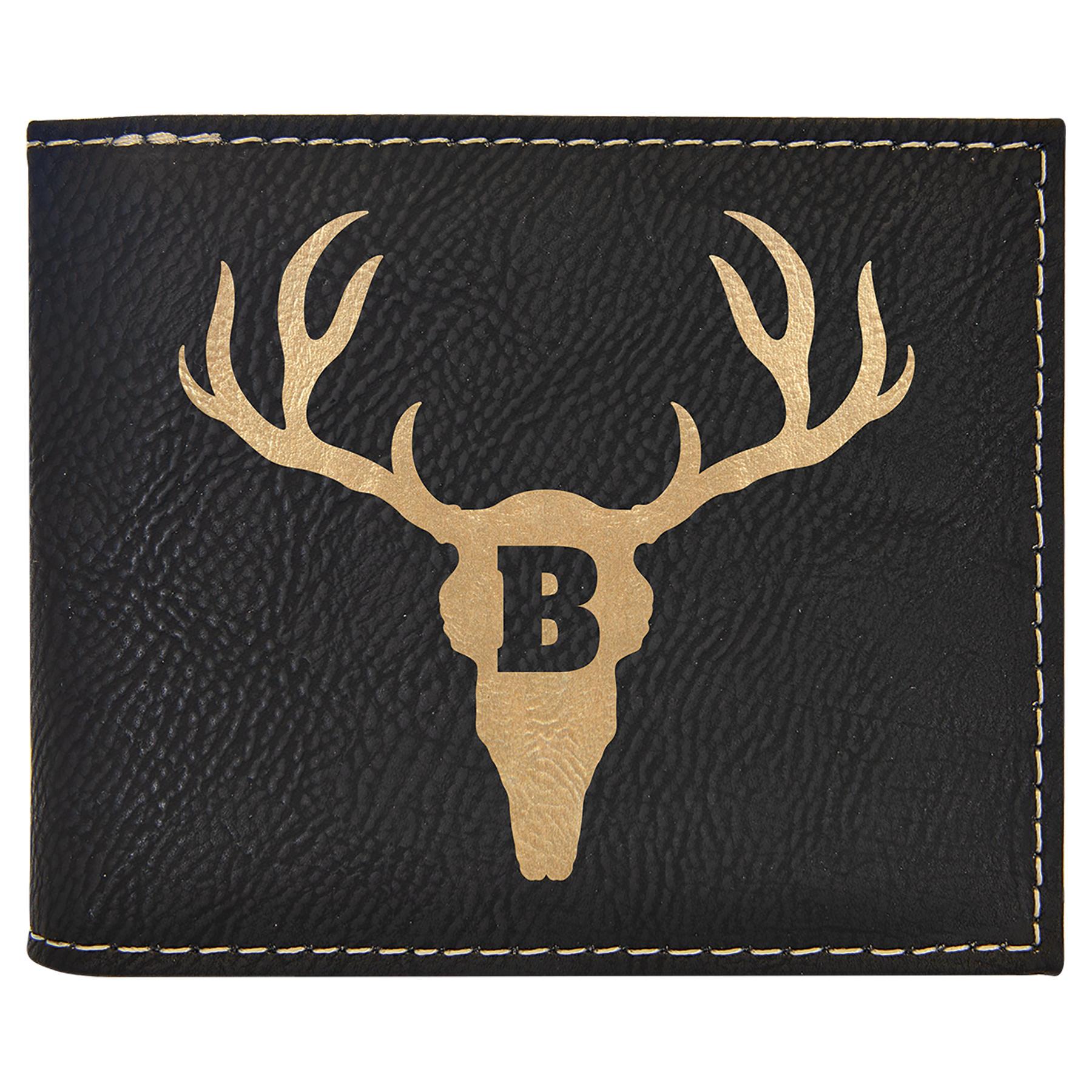 Black/Gold Leatherette Bifold Wallet with Flip ID